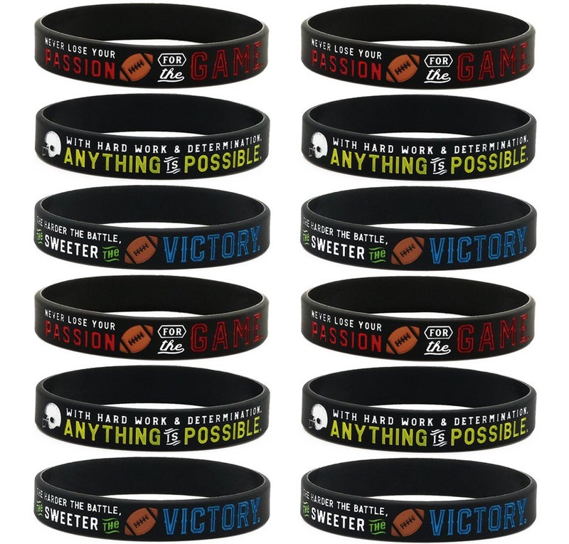 Inkstone 12 pcs Football Motivational Silicone Bracelets â€“ Sports Wristbands with Inspiring Quotes, Team Spirit Gifts & Football Party Favors - Image 1